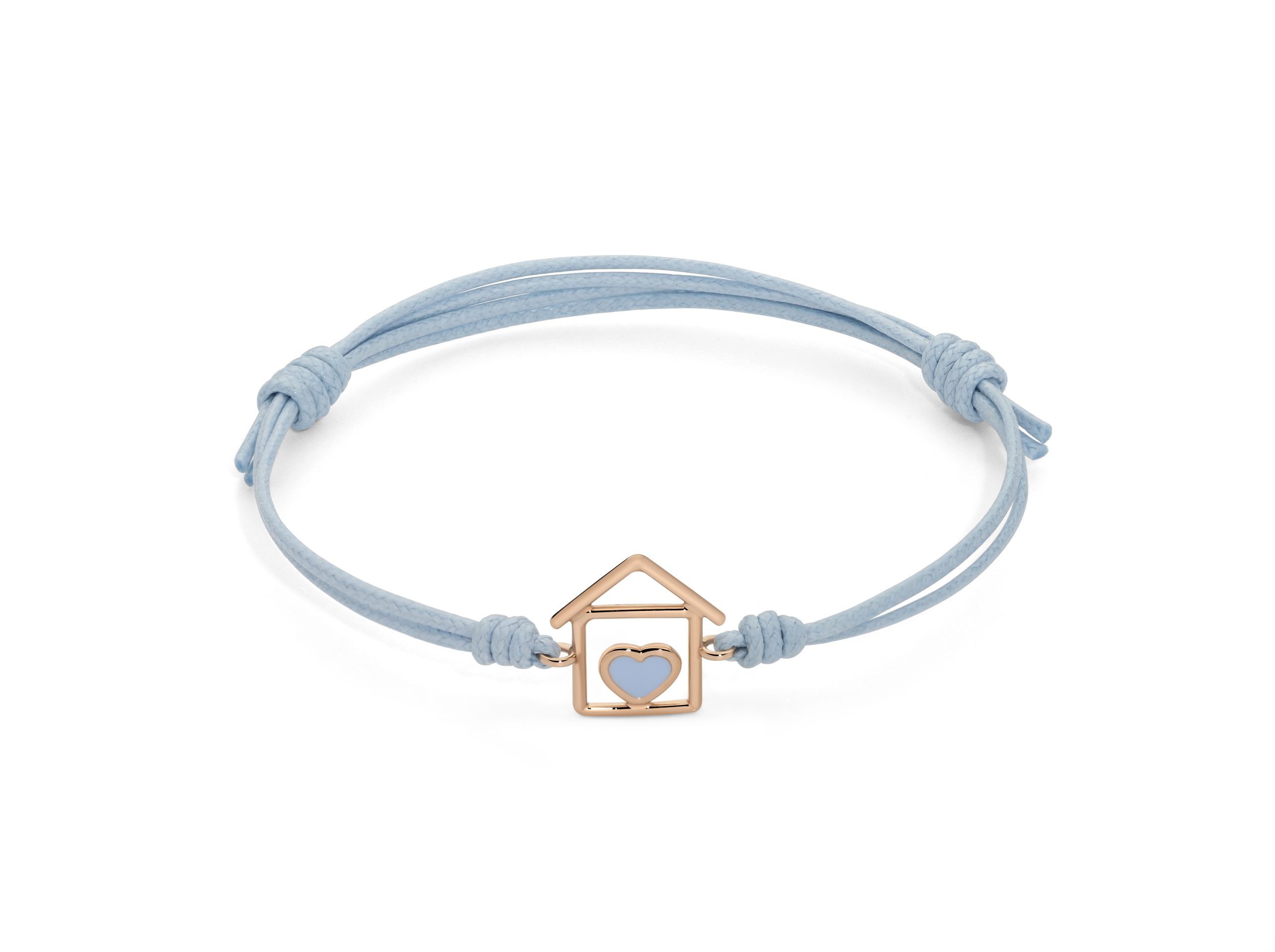 Bracciale cordino con casa e cuore smaltato celeste