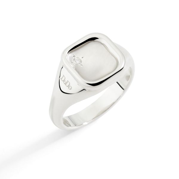 Anello Sigillo Argento e Diamante Bianco