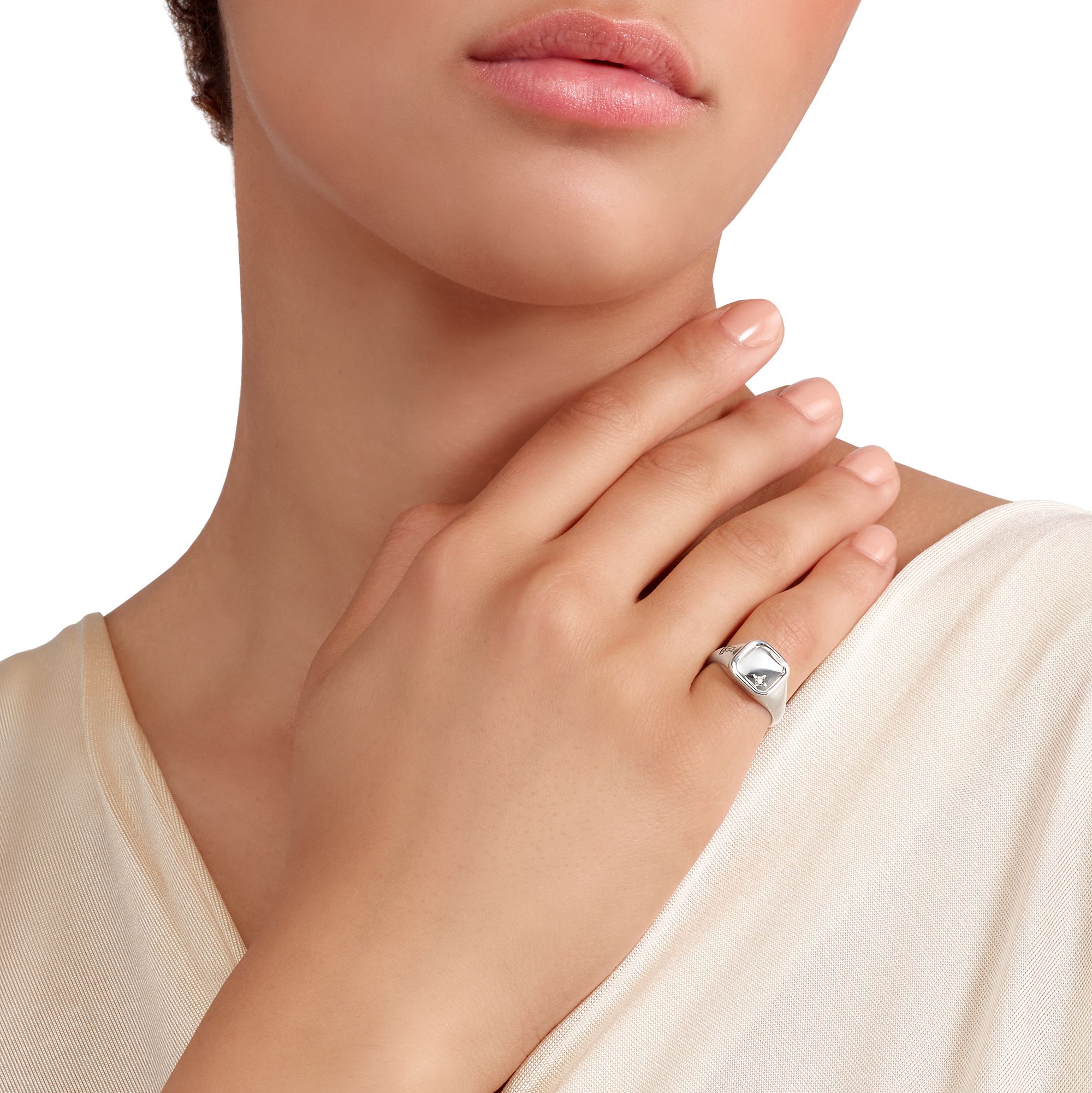 Anello Sigillo Argento e Diamante Bianco - immagine 3